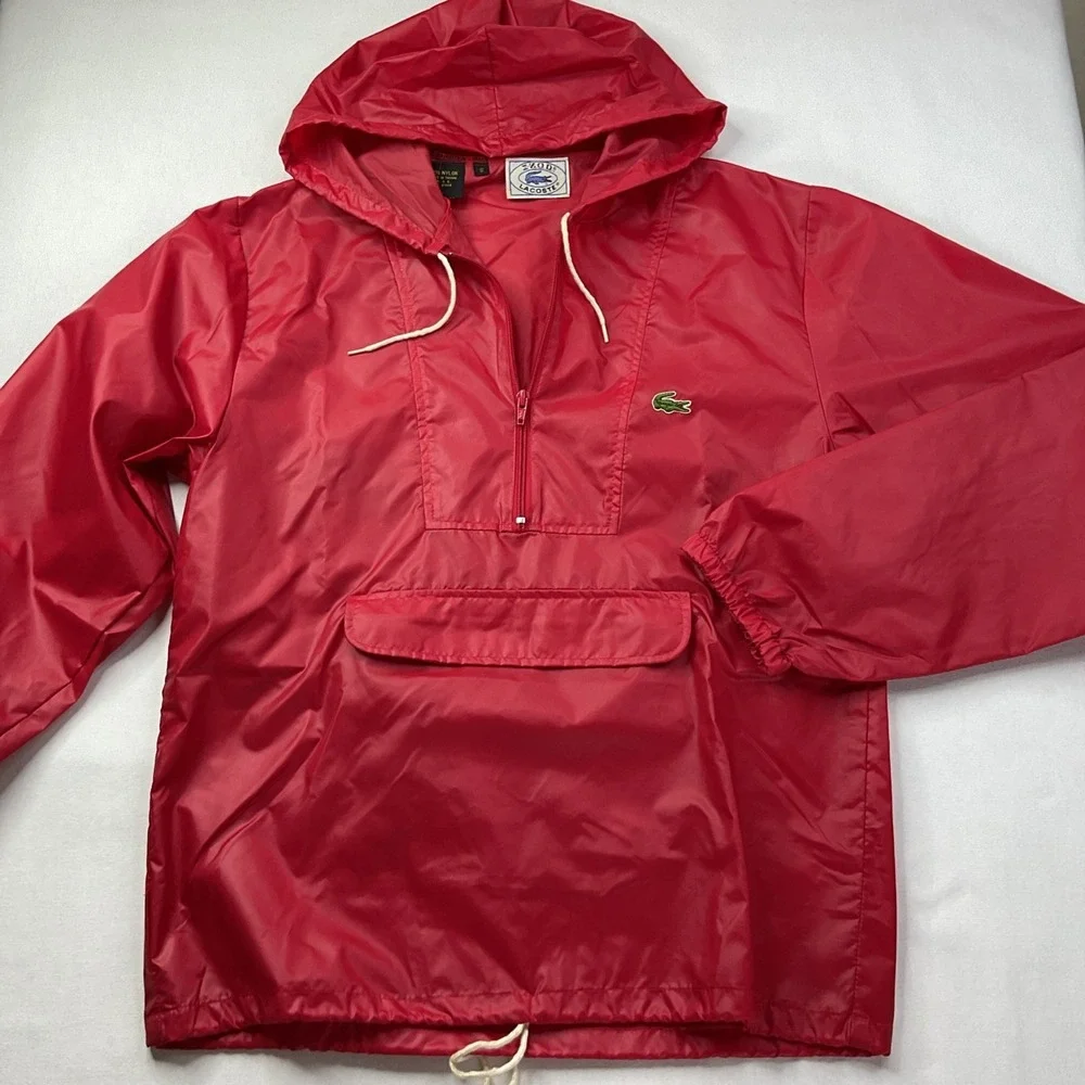 Vintage Izod Lacoste Jacket Men Sz S Red Windbreaker Pullover Anorak 80s 1/2 Zip